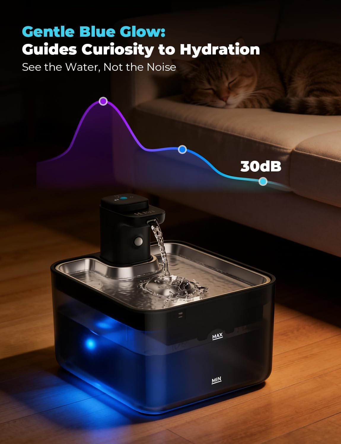 Cordless Cat Water Fountain, 3L Automatic Cat Fountain with Motion Sensor
