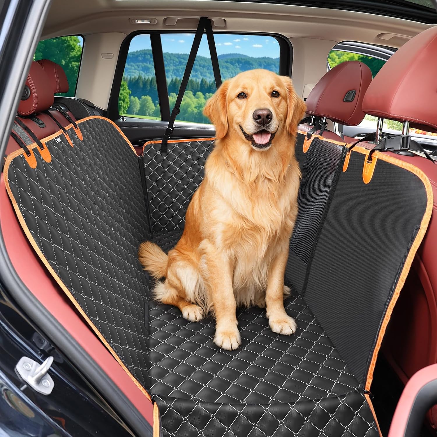 Dog Car Seat Cover with Safety Belt and Mesh Window